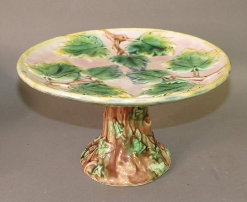 MAJOLICA CAKE STAND, MAPLE LEAF