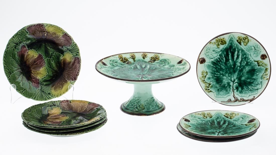 MAJOLICA COMPOTE AND 7