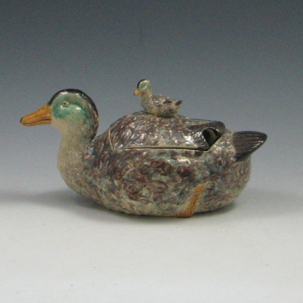 Majolica Duck Sugar Bowl marked