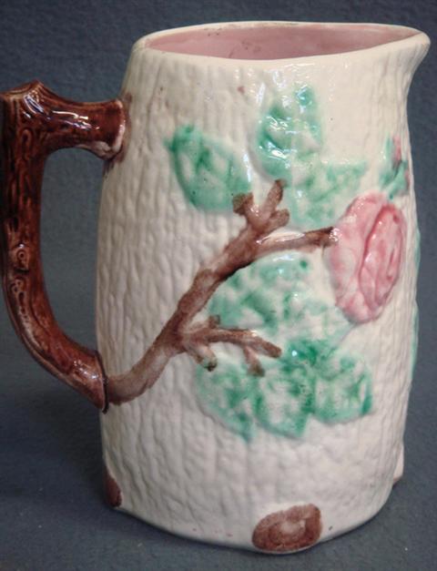 Majolica floral pitcher, 8 1/2" h