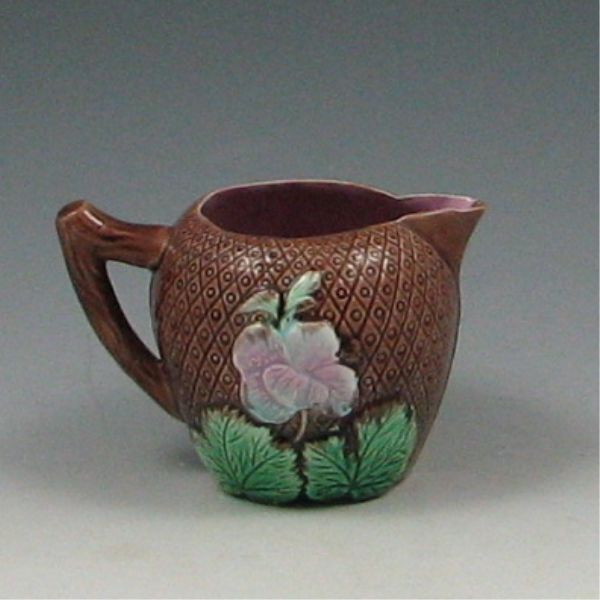 Majolica Flowered Creamer marked