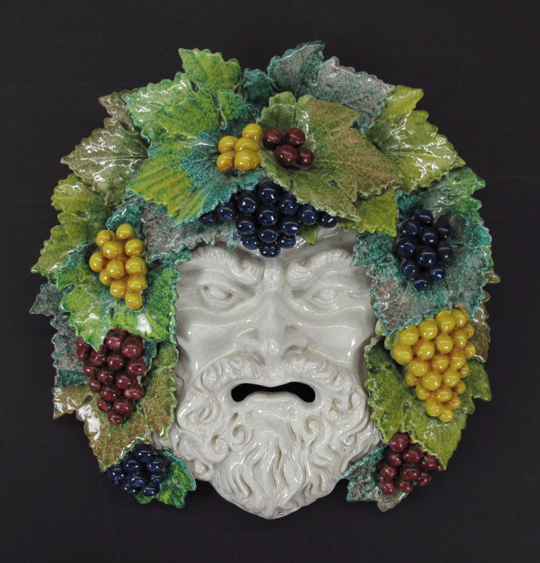 MAJOLICA GLAZED TERRA COTTA MASK OF