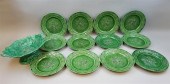 MAJOLICA GREEN FOOTED BOWL AND