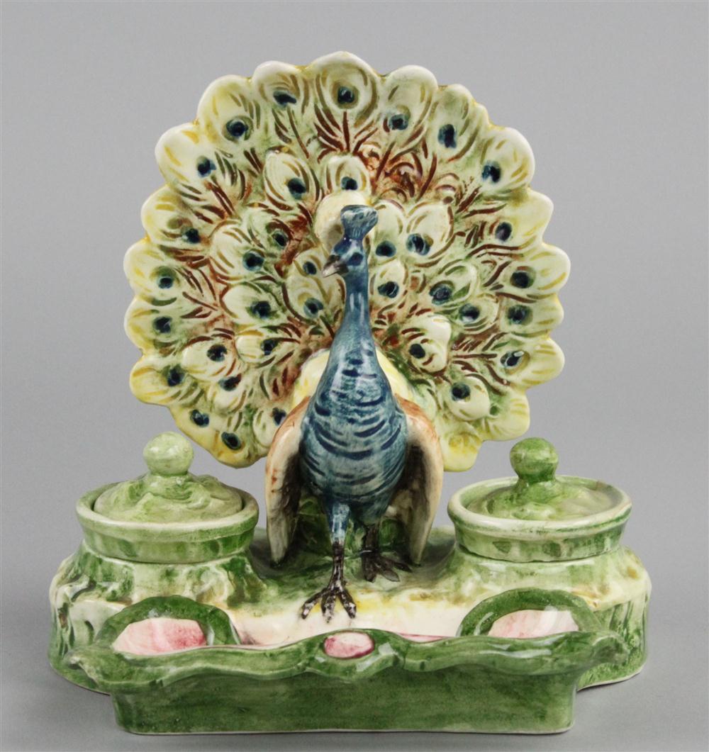 MAJOLICA INK STAND modeled as