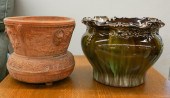 MAJOLICA JARDINERE BASE AND A