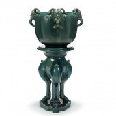MAJOLICA JARDINIERE AND STAND,