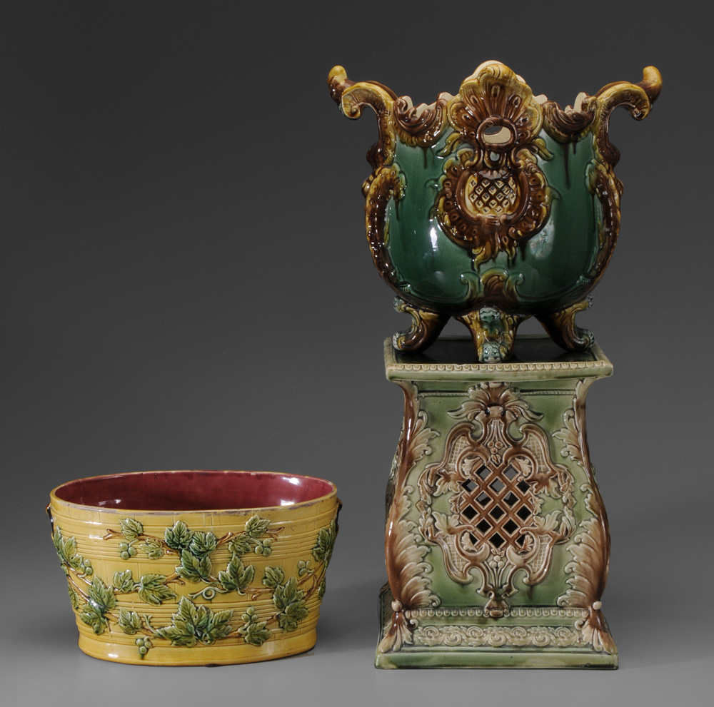 Majolica Jardini?re and Stand