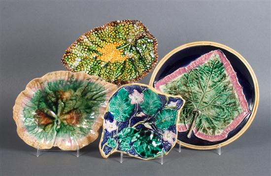 Majolica leaf-form dish two similar
