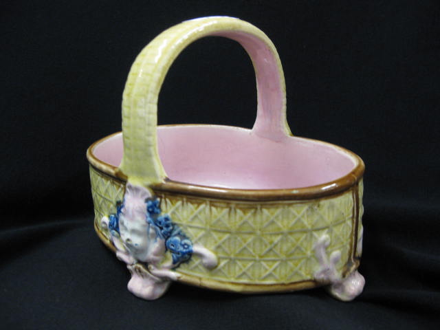 Majolica Pottery Basket cherub
