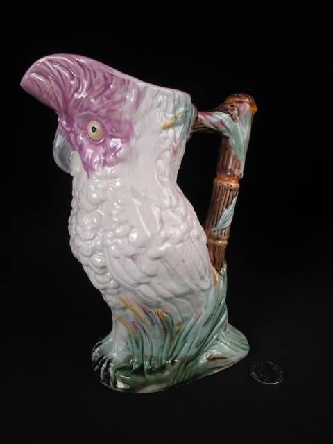 Majolica pottery figural pitcher in