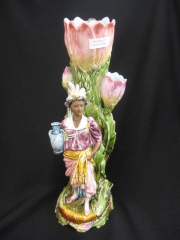 Majolica Pottery Figural Vase black