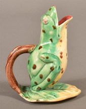 MAJOLICA POTTERY FROG ON LILY
