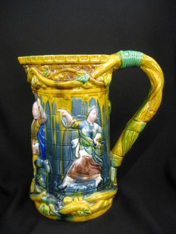 Majolica Pottery Pitcher scene of