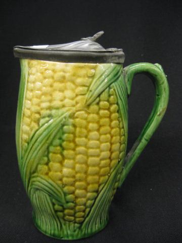 Majolica Pottery Syrup Pitcher corn