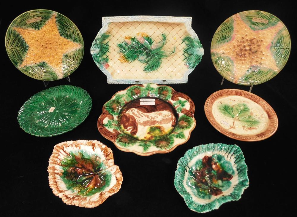 MAJOLICA: SEVEN PIECES ALONG WITH A
