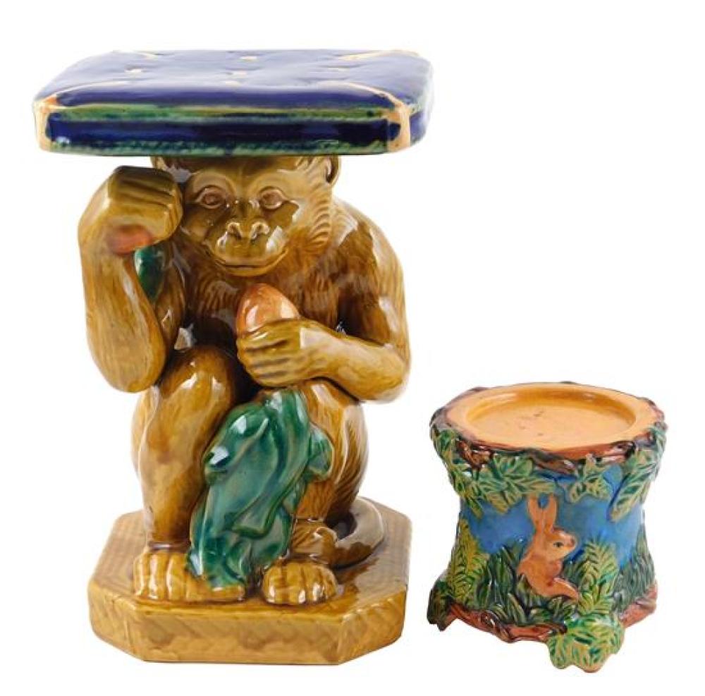 MAJOLICA, TWO POLYCHROME GLAZED