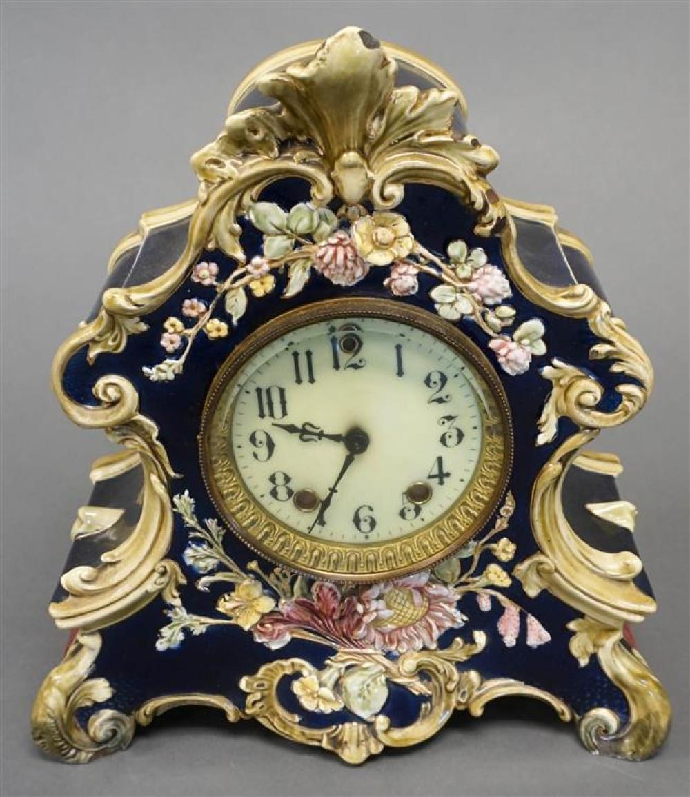 MAJOLICA TYPE MANTLE CLOCK, H: 12