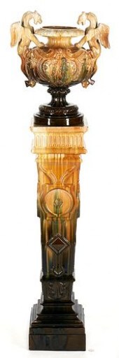 MAJOLICA URN W/ DRAGON HANDLES