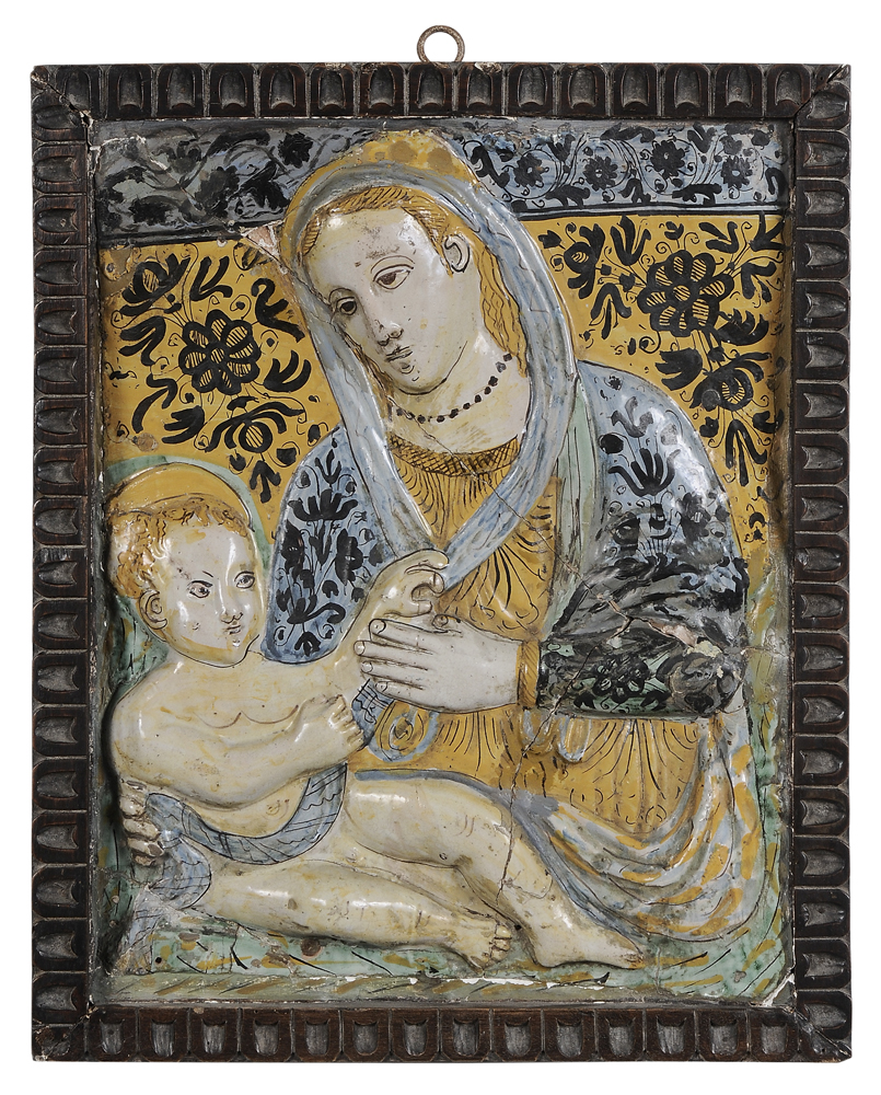 Majolica Votive Plaque, Madonna and