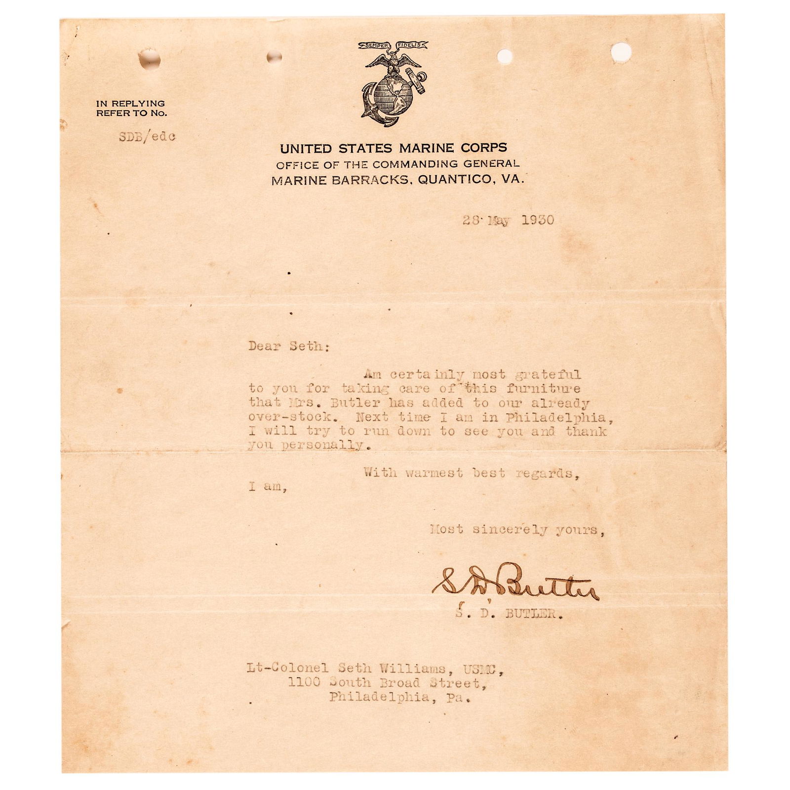 MAJOR GENERAL SMEDLEY D. BUTLER THE
