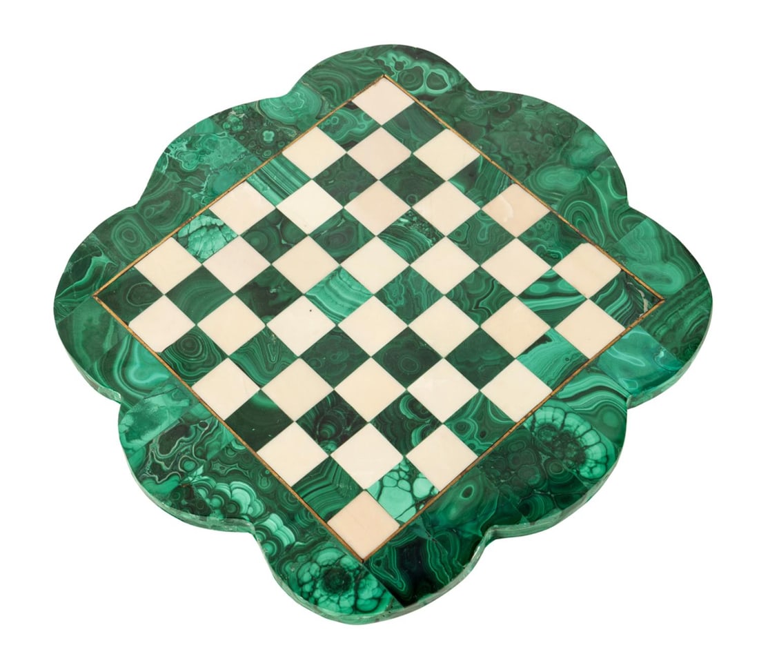 MALACHITE AND CREAM MARBLE CHECKERS