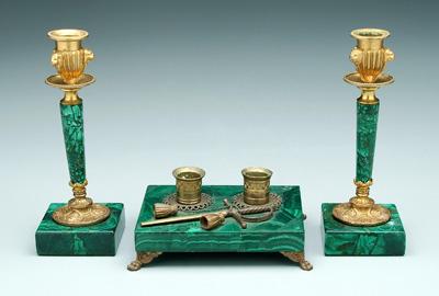 Malachite desk accessories,