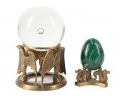 MALACHITE EGG AND GLASS SPHERE