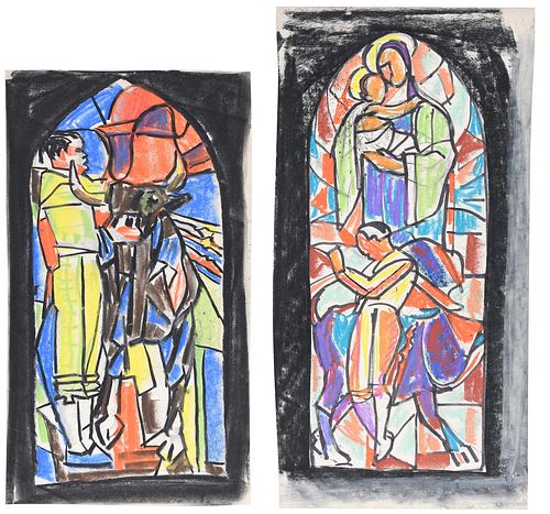 MALVINA HOFFMAN TWO STAINED GLASS