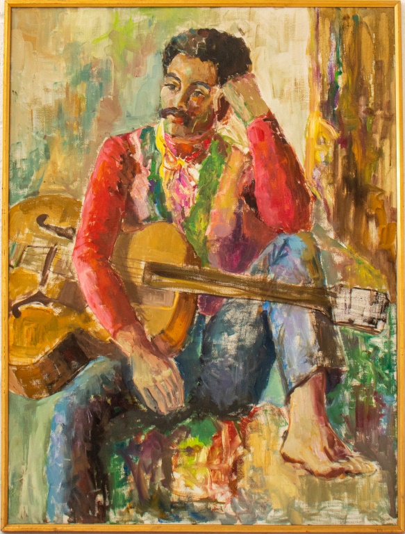 MAN WITH A GUITAR OIL ON CANVAS Man