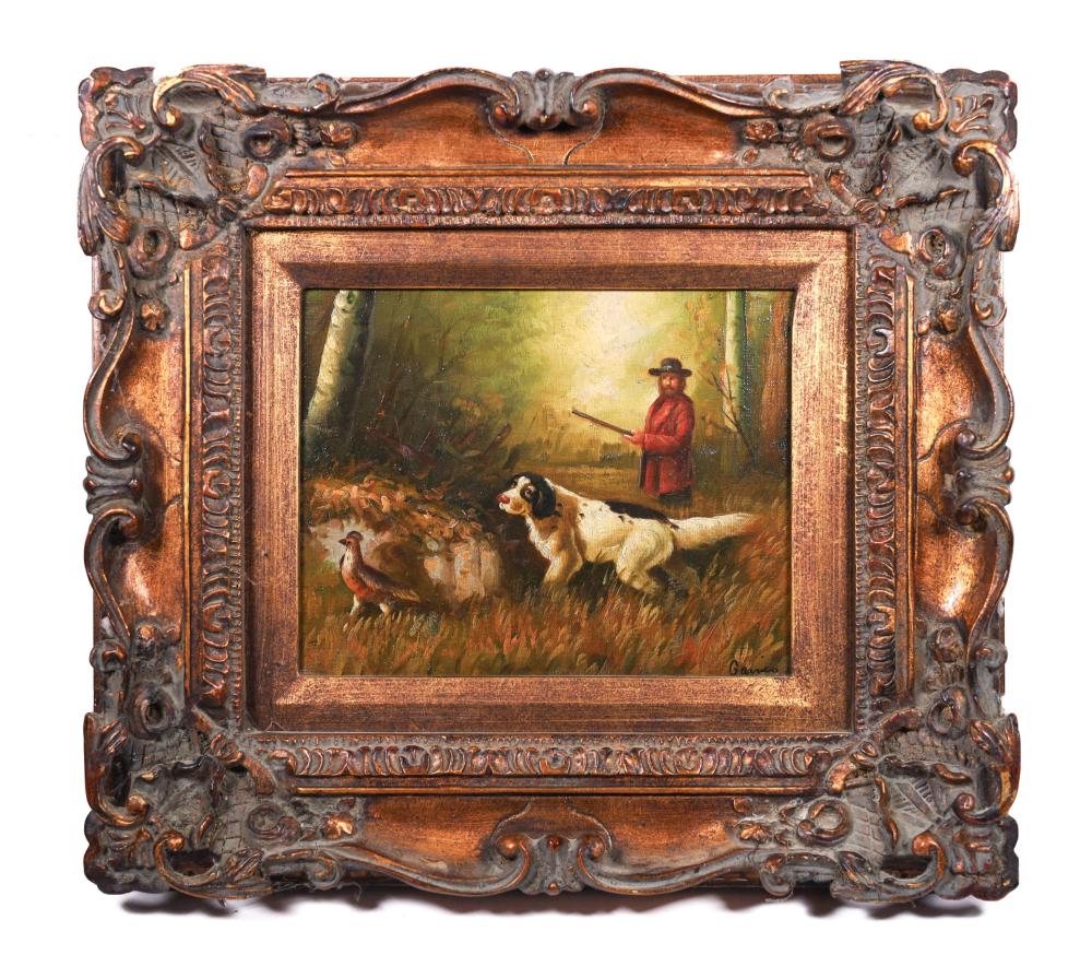 MAN WITH HUNTING DOG 15X17Oil on