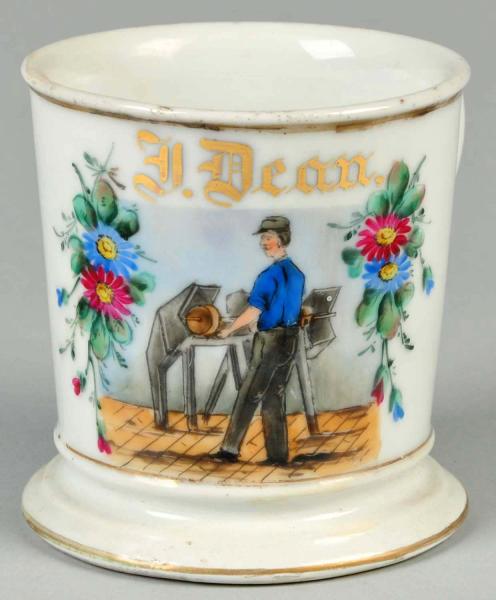 Man Working on Machine Shaving Mug.