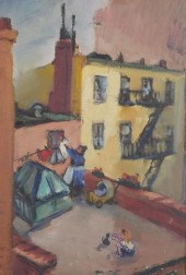 MANHATTAN ROOFTOPS, OIL ON CAN
