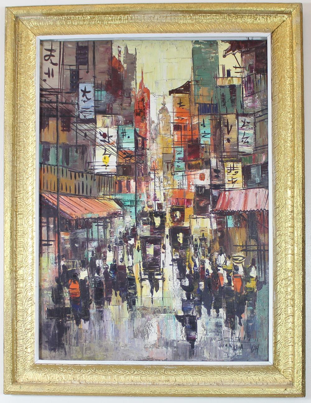 MANILA STREET SCENE, OIL ON