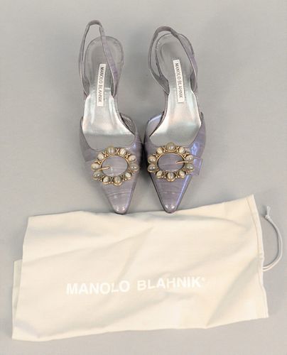 MANOLO BLAHNIK GREY LEATHER HIGH