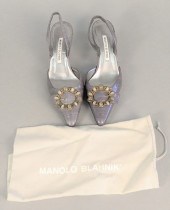MANOLO BLAHNIK GREY LEATHER HI
