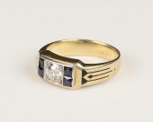 MAN'S 14K SAPPHIRE, DIAMOND &