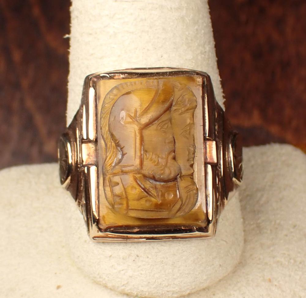 MAN'S TIGER'S EYE AND TWO-TONE GOLD