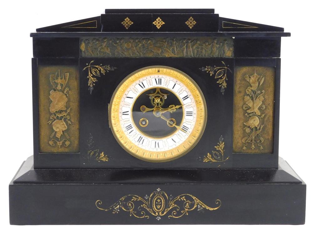 MANTEL CLOCK, BLACK SLATE WITH