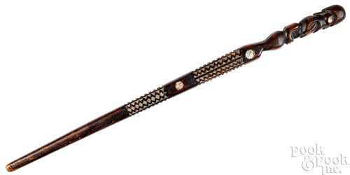 MAORI CARVED FIGURAL LOOM STICK,