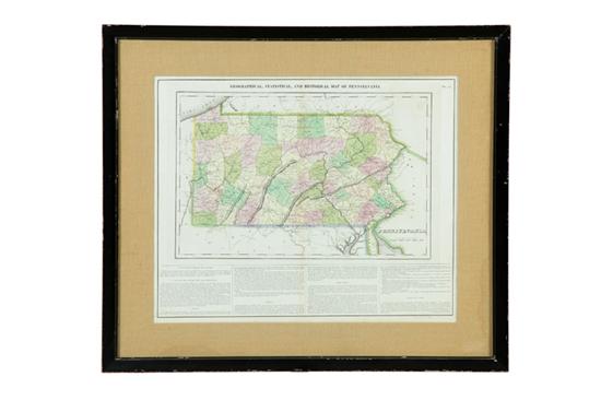 MAP OF PENNSYLVANIA.  Handcolored