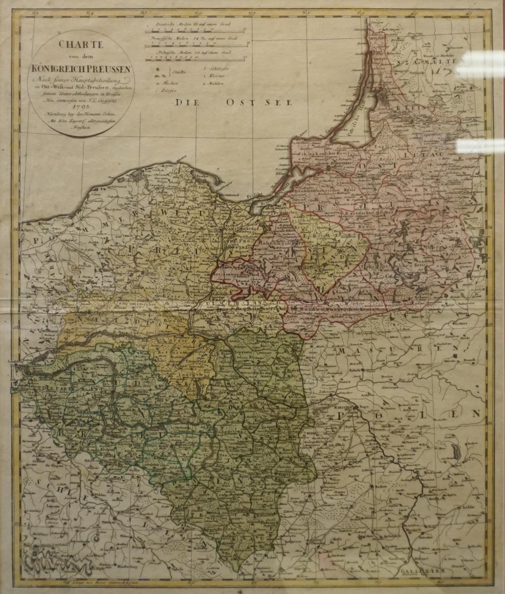 MAP OF PRUSSIA, HAND-COLORED