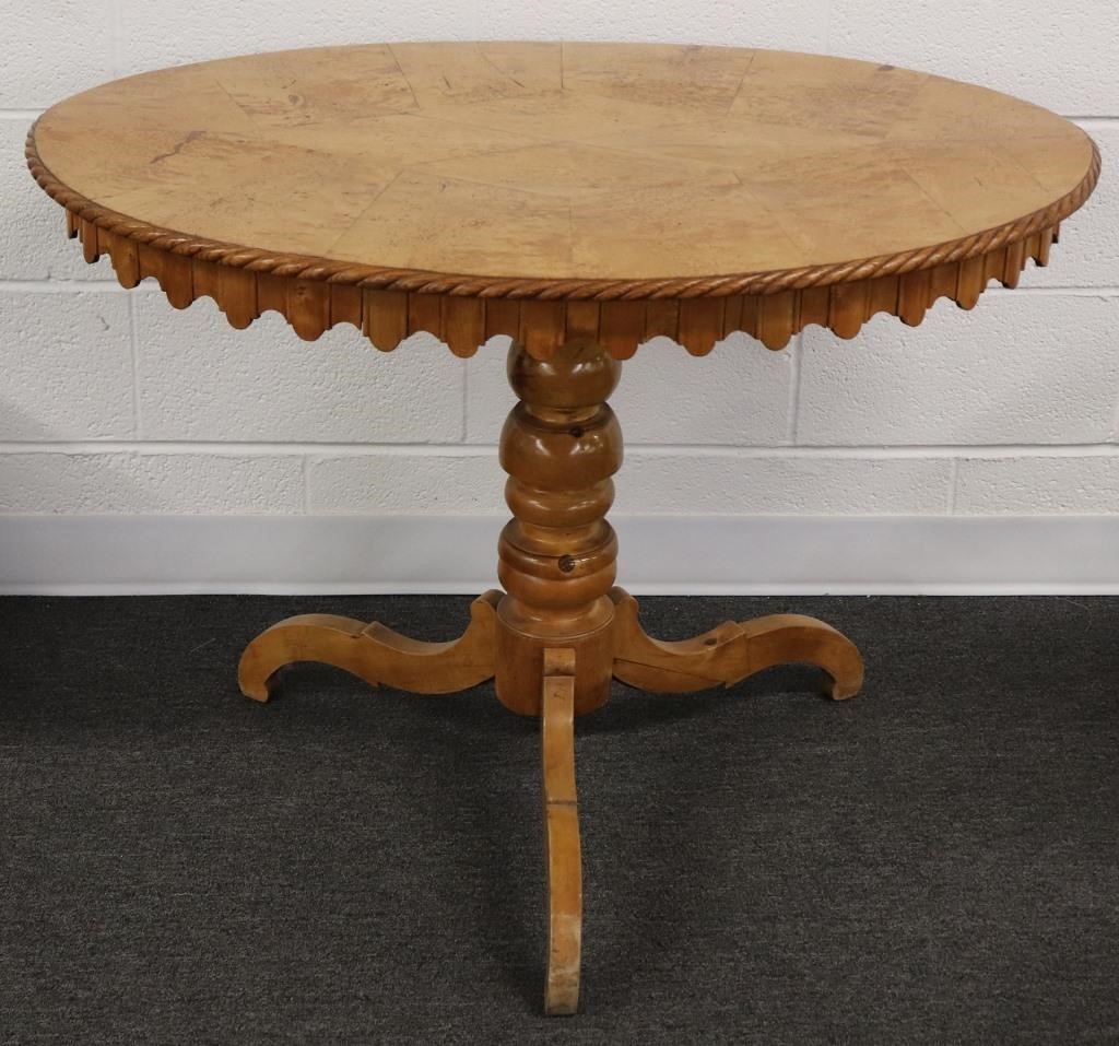 Maple burl wood veneered oval-top