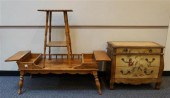 MAPLE COFFEE TABLE, AN OAK PED