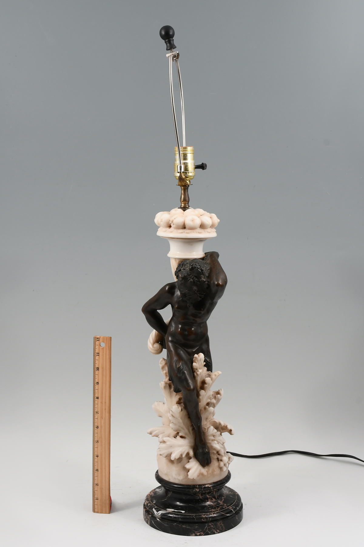 MARBLE AND BRONZE SATYR LAMP:
