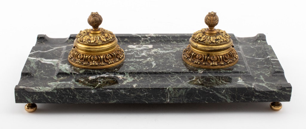 MARBLE AND GILDED METAL DESK SET
