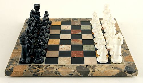 MARBLE BOARD CHESS SET & 36