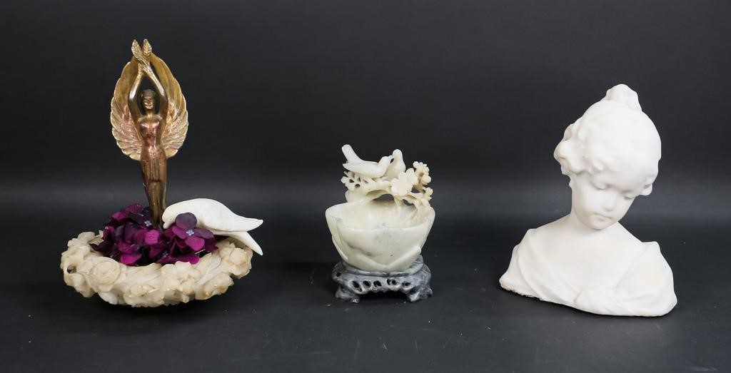 MARBLE BUST & 2 HARDSTONE