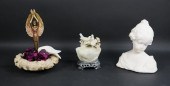 MARBLE BUST & 2 HARDSTONE SCUL