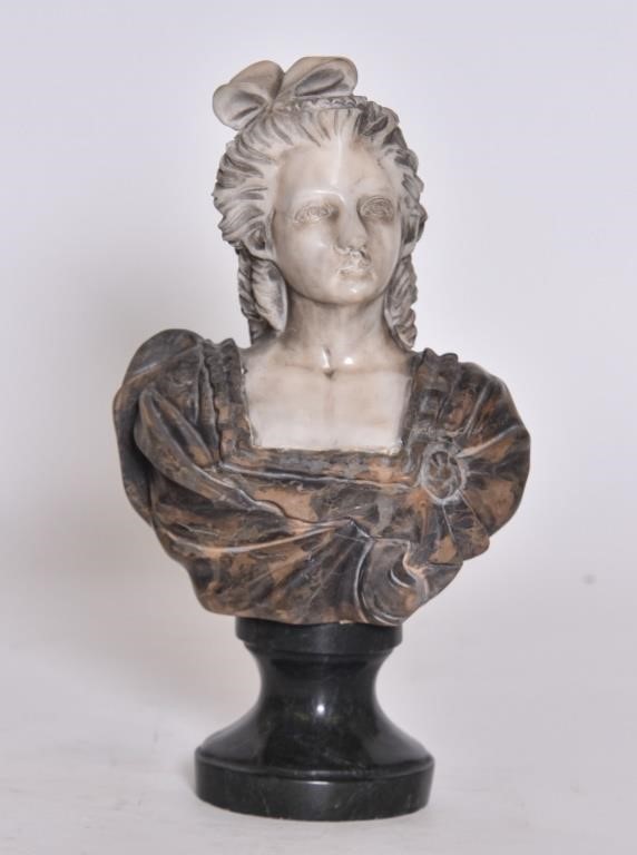 Marble bust of a woman 12"h x 7"w x