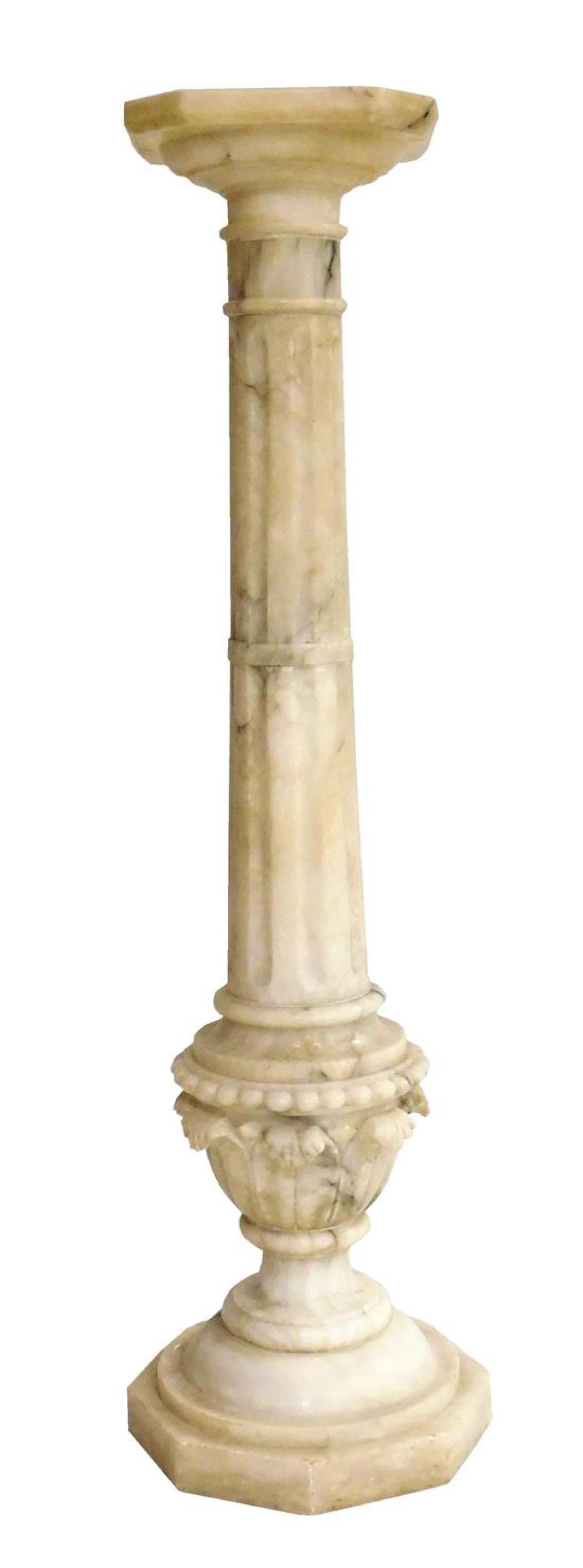 MARBLE COLUMN PEDESTAL, WHITE STONE